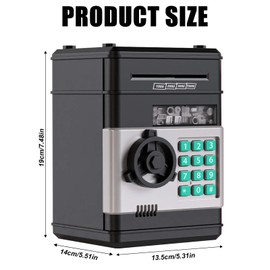 Money Box for Children, ATM Piggy Bank Children, Digital Money Box with Password, Money Saving Box with Password Code Lock & Auto Money Scroll, ATM Piggy Bank Children for Coins, Notes Gift (Black)