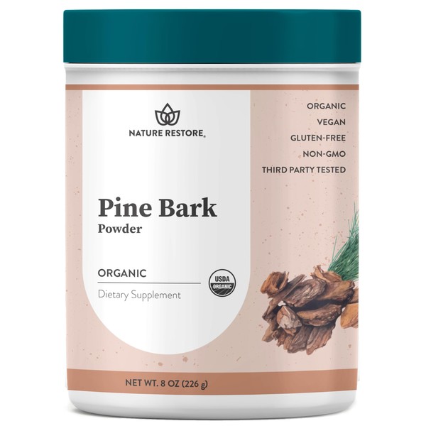Nature Restore USDA Certified Organic Pine Bark Extract Powder, 8 ounces/226 Grams, Standardized to 95 Percent Proanthocyanidins, Vegan, Gluten Free, Non GMO