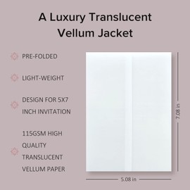 Puremigo 220 Pack Luxury Pre-Folded Vellum Jackets for 5x7 Invitations - Vellum Paper 5x7 Jackets - 115GSM Vellum Wedding Invitations Wraps - Transparent Wedding Invitations Jacket