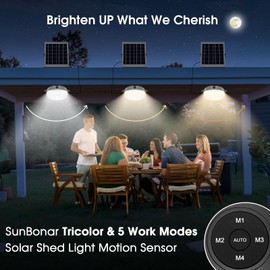 SunBonar Solar Ceiling Light Motion Sensor, Dimmable 6000K/4000K/3200K 5 Modes Daytime Available Solar Shed Lights with ON Off Switch & Remote Solar Lights Indoor/Outdoor for Home Barn Shop Porch