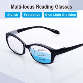 UNCLE SAM Stylish Safety Glasses With Anti-Blue Light Lens, UV protection glasses, Alternatives Protective Eyewear Goggles, Side Shields Blue Light Blocking Multi-Focus Reading Glasses