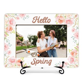 Hello Spring Picture Frame, Floral Spring Sign Photo Frame, Spring Gifts For Women Flower Lovers Friends, Spring Wildflowers Housewarming Birthday Gifts, Home Office Holiday Season Frame With Stand -72
