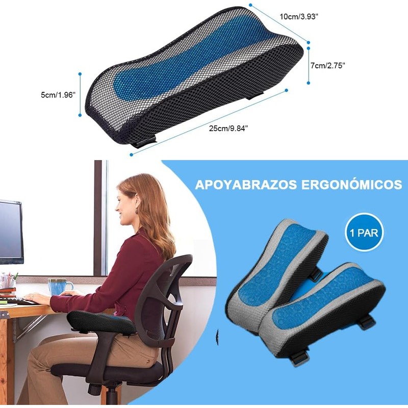 Reposabrazos Ergonómicos para Silla Oficina con Gel 2PCS Descansa Brazos