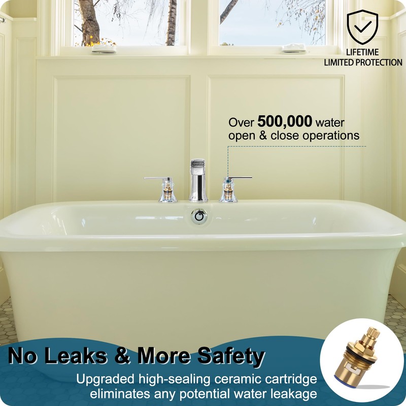 HOIGY Chrome Deck Mount Tub Faucet 3 Hole, Brass Widespread