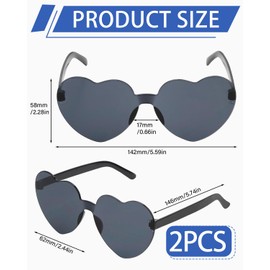 TPZORJX 2 Pack Heart Shaped Sunglasses Multicolor Rimless Heart Shape Fashion Heart Oversized Fashion Sunglasses Glasses for Women Black