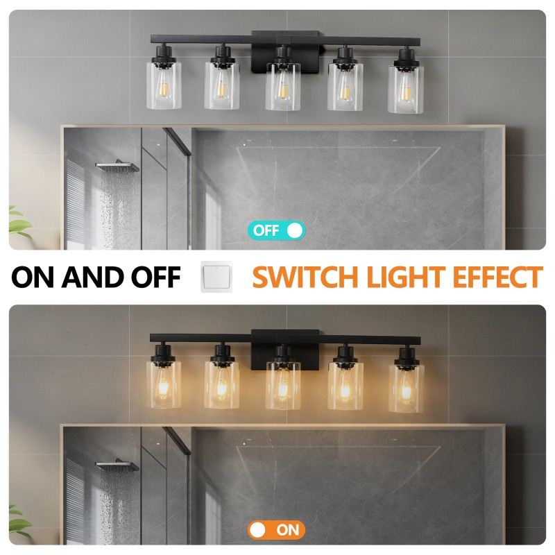 31" Modern Black 5-Light Bathroom Vanity Light Fixture, Industrial Wall