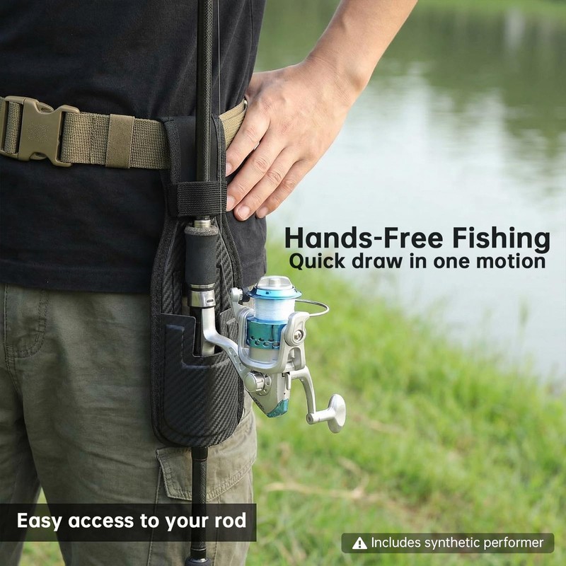 ConSkyee Leather Rod Holster, Hands-Free Belt Carrier for Surf/Casting Rods