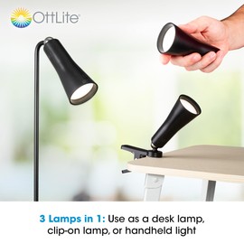 OttLite Switch 3-in-1 Rechargeable Task Lamp - ClearSun LED Technology - 3-in-1 Task Lamp, Desk Lamp & Clip Lamp with Magnet Swivel Joint - Dimmable with Touch Controls for Work, Study & Reading