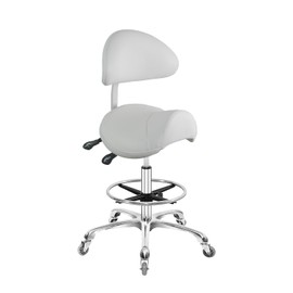 Nazalus Saddle Stool Chair with Back Support Footrest, Heavy-Duty(350LBS), Hydraulic Rolling Swivel Adjustable Stool Chair for Salon Spa Beauty Massage Dental Clinic Home Office Use(White)