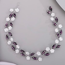 Diadema De Cristal Con Flores De Color Morado Para Boda, Enredadera Para El Pelo Para Novia, Mujeres Y Niñas, Para Peinados De Boda Púrpura 1 Unidad (Paquete De 1)