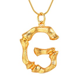 FOCALOOK Statement Bamboo Necklace, 14K Gold Plated Initial Name Pendant Necklace for Women - Big Bamboo Letter Charm Necklace(With Gift Box)