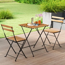 Tangkula 3 Pieces Patio Bistro Set, Outdoor Square Table and Folding Chairs with Metal Frame, Patio Furniture Set for Yard Porch Deck Backyard