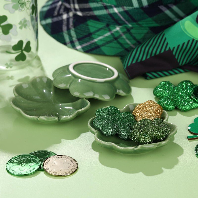 SiliFine 3 Pcs Four Leaf Clover Ceramic Dish and 3