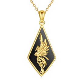 ONEFINITY Phoenix Necklace 925 Black Onyx Phoenix Pendant Chain Phoenix Jewellery Valentine's Day Gifts for Women, Black Onyx
