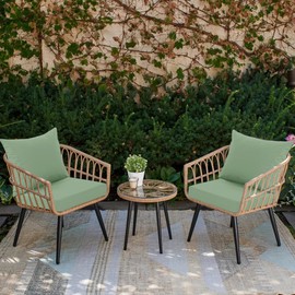 Summsun Waterproof Outdoor Patio Cushions with Removable Cover, Fade Resistant Back Pillow and Seat Cushion Set for Yard Porch Garden, 19 x 19 Inch, Sage Green, Set of 2