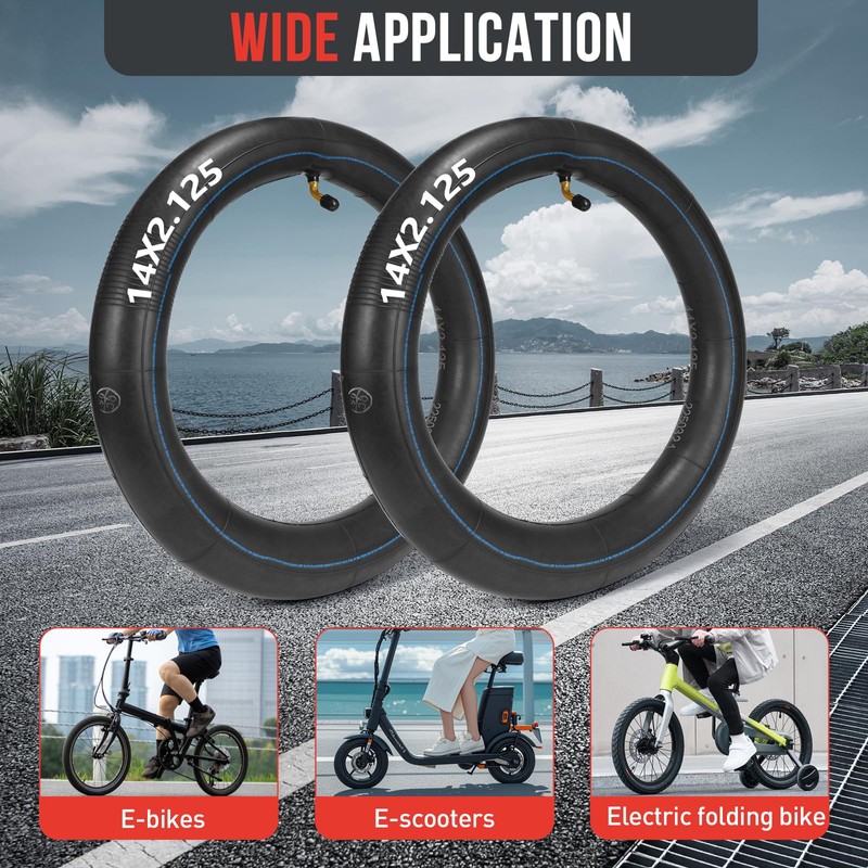 2-Pack 14x2.125 Bike Inner Tube,14 Inch E-Bike Tubes with Angled