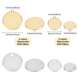 BENECREAT 48Pcs 2 Size Flat Round Blank Pendants, Real Gold Plated Coin Disc Charm for DIY Necklace Bracelet Jewelry Making Accessories