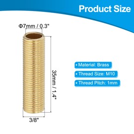 PATIKIL M10 Fine Thread Brass Lamp Pipe Nipple, 10 Pcs 35mm/ 1.4" Length Hollow Tube Adapter Coupler Connector Pipe Fitting Hardware DIY Repair Part for Lamp Lights