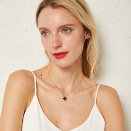 AMIREUX 4 Leaf Clover Necklace for Women Lucky Clover Pendant Necklace Rose Gold Plated Cubic Zirconia Dainty Simple Necklace