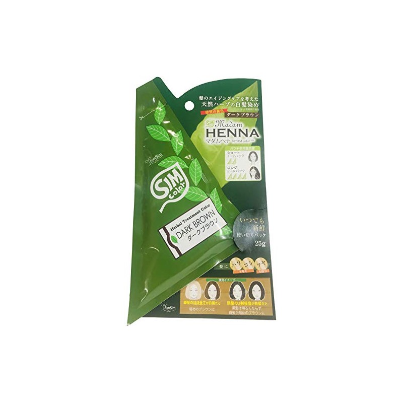 Simsim Japan Madame Henna 1pac Dye for Gray Hair, Dark