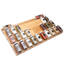 DEWVIE Bamboo Spice Drawer Organizer, 4 Tier In Drawer Spices Rack for Cabinet Drawer Expandable From 13" to 26", Stackable Seasoning Storage Organizer Insert