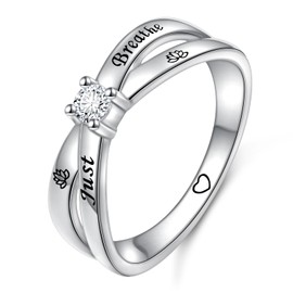 DAOCHONG Just Breathe Ring for Women 925 Sterling Silver Inspirational Jewelry RingsEncouragement Gifts Size 7, Sterling Silver, Cubic Zirconia