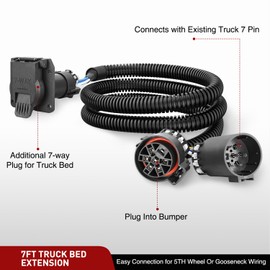 Nilight Truck Bed USCAR to 7 Pin Trailer Wiring Harness Extension 7FT USCAR to RV Blade Tailgate Light Adapter for Chevy Ford GMC Dodge Nissan Toyota 5th Wheel Gooseneck Trailer