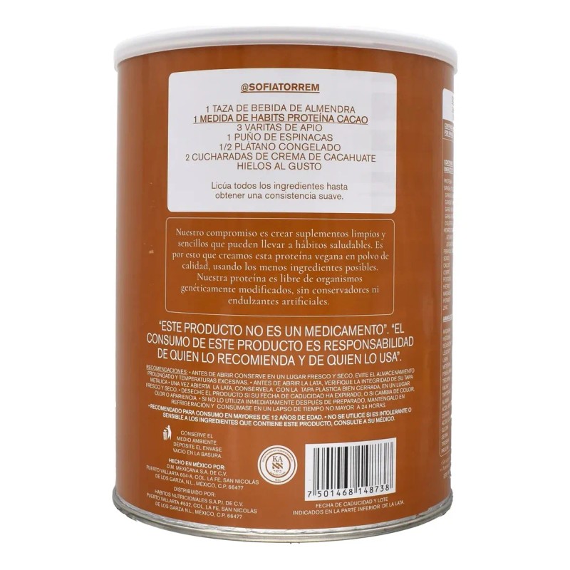 Habits Proteína Vegana 488g Cacao + Probióticos | 16 Serv