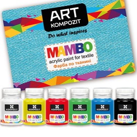 Farba USA Acrylic Fabric Paint Set 6 colors 20 ml (0.68 Fl Oz) For Clothes | Textile | Leather | T-shirt | Sneakers | Made in Europe | MAMBO | KOMPOZIT