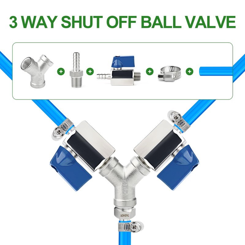 TAISHER 304 Stainless Steel 3 Way Shut Off Ball Valve，1/4"