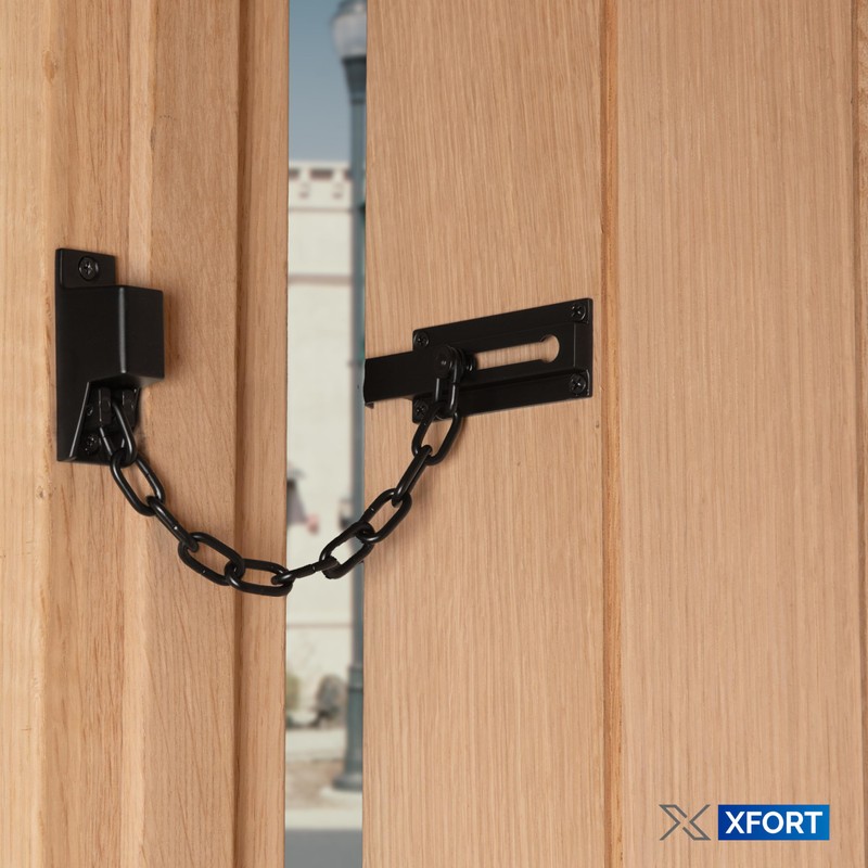 XFORT Matt Black Locking Door Chain, Front Door Security Chain