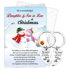 DPKOW Daughter and Son in Law Christmas Card Keyring Gifts, Daughter and Partner Christmas Card Xmas Keyring, Daughter and Son in Law Christmas Xmas Gifts, Christmas Greeting Card with Envelope