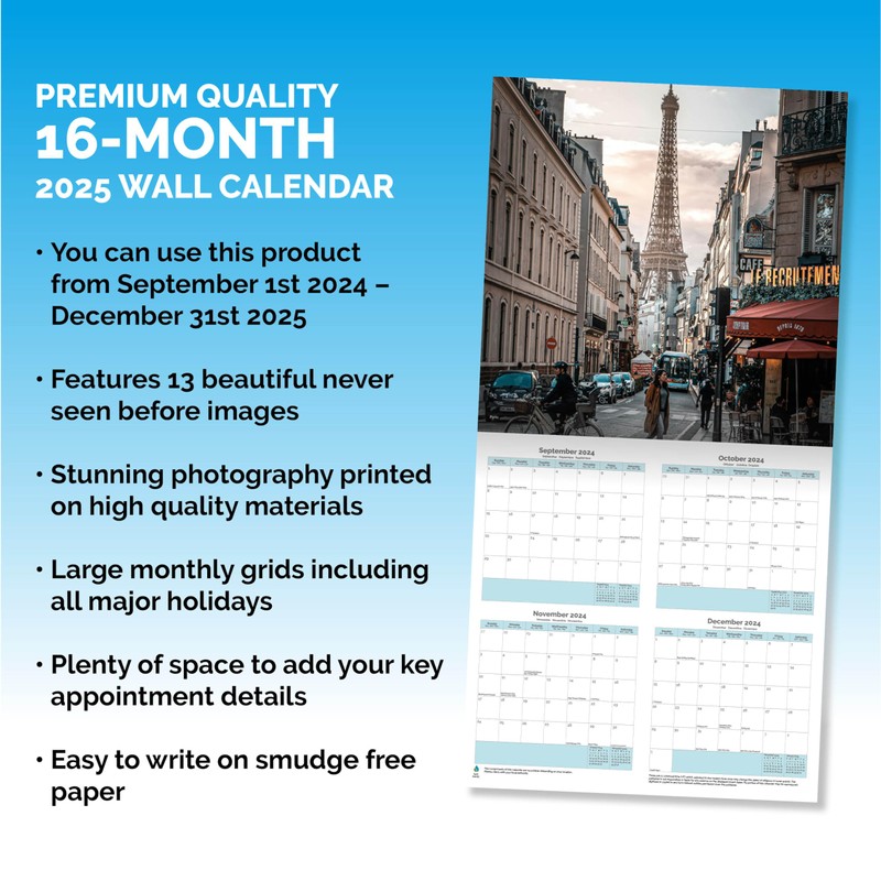 Dayplanner Publishing France Calendar 2025, Large Square Wall Calendar, 16