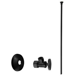 Westbrass A105KFH-62 5/8" x 3/8" OD x 20" Flat Head Toilet Riser Supply Line Kit with Round Handle Angle Supply Shut Off Valve, Matte Black