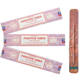 Satya Nag Champa Incense Sticks | x3 pack | with Booghe incense sticks holder (Positive Vibes)