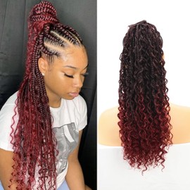 Lovenea Coleta Con Cordón Para Mujer, Trenzas Bohemias De 45 Cm Con Cabello Largo Ondulado, Extensión De Cola De Caballo Con Clip, Extensiones De Cabello Sintético Para Uso Diario (T1B/Bug#, 45 Cm)
