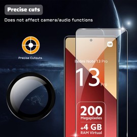 Suttkue for Xiaomi Redmi Note 13 Pro 4G Screen Protector with Camera Lens Protector, 9H Hardness Anti-Scratch Tempered Glass flim, Case Friendly, Anti-Fingerprint,Anti-Scratch (2+2 PACK)