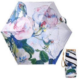 Jinlaili Pocket Umbrella with Rose Pattern, Mini Travel Umbrella with 6 Ribs, UV Folding Umbrella, Sun UV Protection Umbrella, Compact Umbrella, Windproof, Strong, Umbrella for Women, a