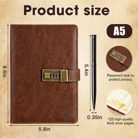 Watersay 4 Pack Diary with Lock with Pen A5 PU Leather Journal Vintage with Lock 240 Pages 8.6x5.8in Lock Journal Password Protected Notebook for Office Classroom Travel
