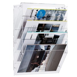 TQVAI Acrylic Hanging Wall File Organizer, 5 Tier Clear Mail Document Paper Storage Holder, Office Homeschool Wall Organization for Magazine, Bill, Letter, Brochures, Clipboard