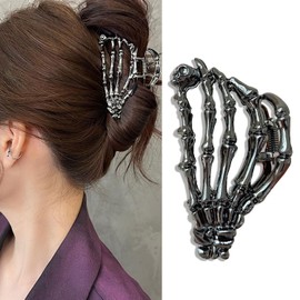 Skeleton Hand Metal Hair Claw Clips Alloy Hair Claw Clips, 1Pcs Gunmetal Hand Skull Metal Hair Clip for Thin Hair Punk & Y2K-Style (Gunmetal)