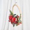 Christmas Wood Bead Red Rose Wreath Boho Farmhouse Decor Artificial