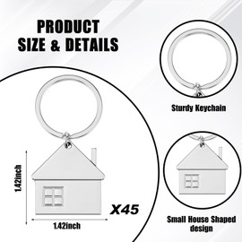Taiyin 45 Pcs House Key Chain House Shaped Pendant Keychains Home Keychain Set Cute House with Window Key Charm Metal Keyring Gift
