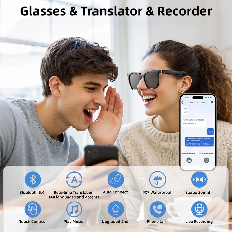 Niangziaha Smart Glasses, AI Bluetooth Glasses with Speaker, 144 Languages
