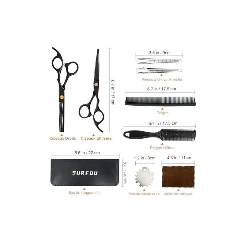 SURFOU Hair Scissors Set 6.7 Inch Hairdressing Scissors Professional Hair