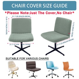 VZLQZJMKY Criss Cross Chair Cover,100% Waterproof Armless Chair Slipcover, Office Desk Chair Covers,Mid Back Wide Seat Elastic Vanity Chair Cover (Green,Just The Cover,No Chairs)