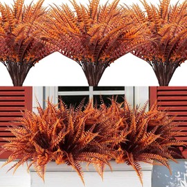 SXWKY 8 Bundles Artificial Fall Flowers Outdoor UV Resistant Ferns Plants Fall Decor No Fade Autumn Decorations Artificial Flowers for Outside Porch Window Box Thanksgiving Decoration