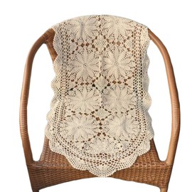 Yizunnu Handmade Oval Table Runner Cotton Lace Beige 50 x 150 cm