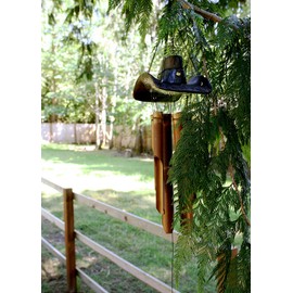 Cohasset Gifts 154 Cohasset Cowboy Hat Bamboo Wind Chime, Hand Carved Brown Mahogany Finish
