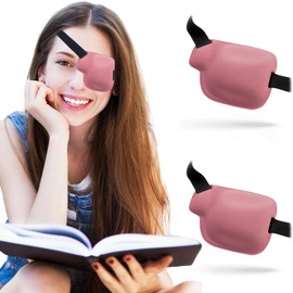 Eye Patches for Adults and Kids, 2 Pcs 3D Eye Patch Adjustable Medical Eyepatch for Lazy Eye Amblyopia Strabismus and After Surgery for Left Eye Pink